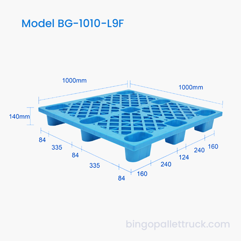 1000x1000 mm HDPE lichtgewicht kunststof pallet 4-weg ingang voor vorkheftruck