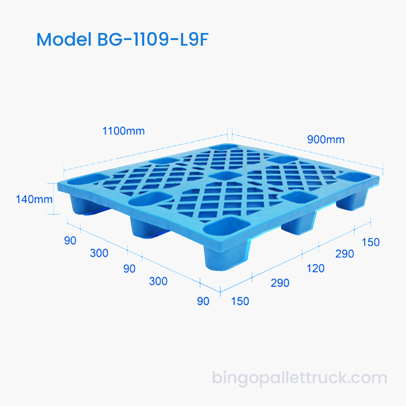 1100 x 900 mm duurzame lichte HDPE-kunststof pallet van negen voet voor materiaalbehandeling