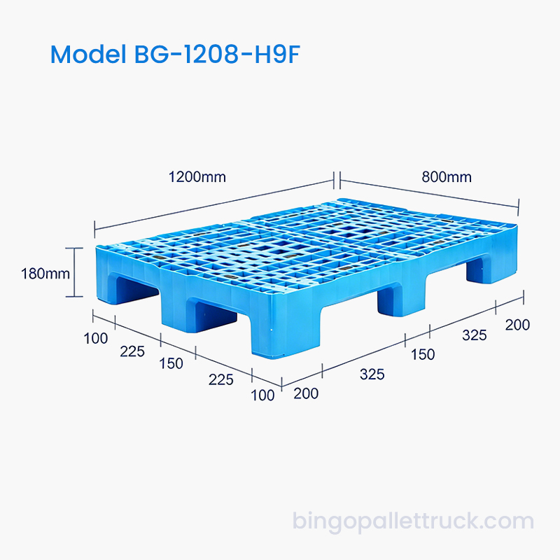 1200 x 800 mm zware HDPE-kunststof pallet met 9 poten voor logistiek
