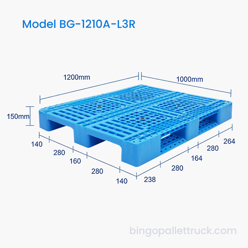 1200x1000 mm lichtgewicht 3-loper kunststof pallet voor magazijn