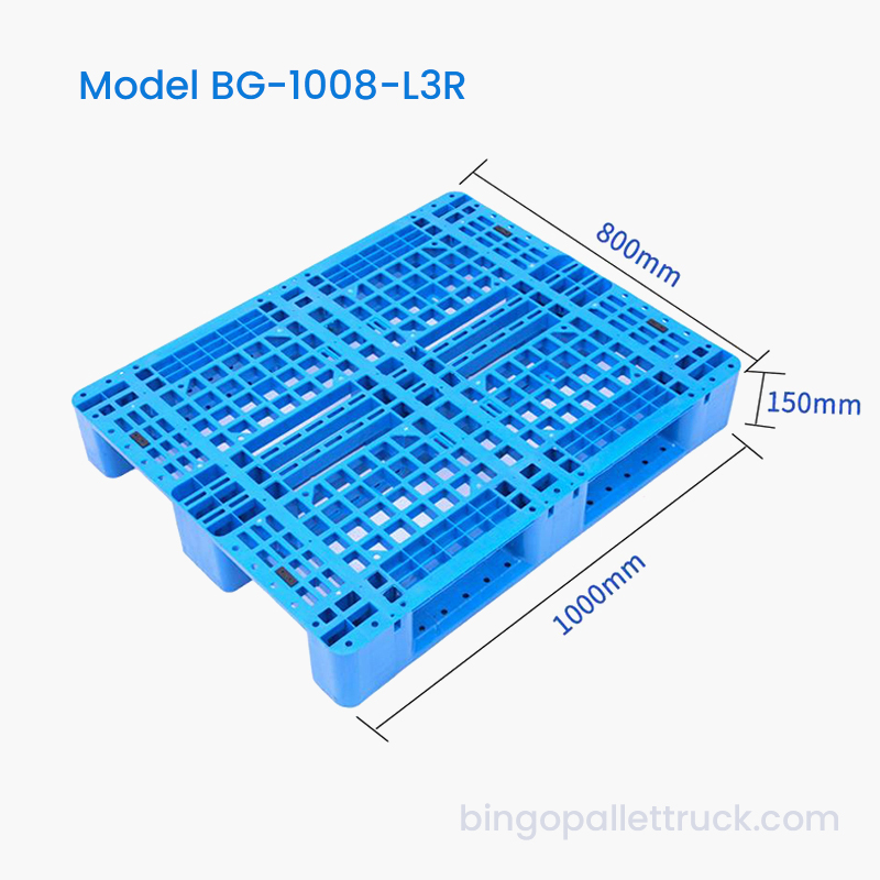 1000×800 mm 3-loper HDPE kunststof pallet voor magazijnstellingen