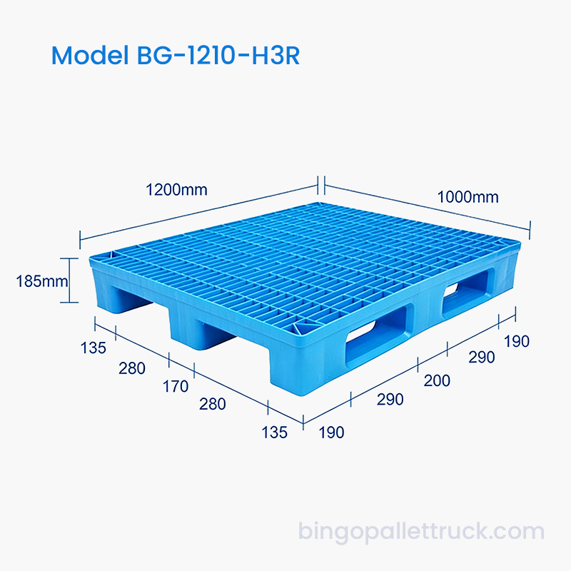 1200x1000 mm zware kunststof pallet met 3 lopers