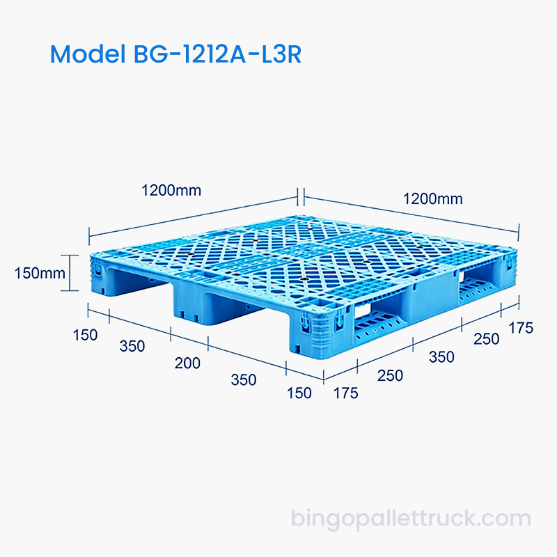 Kosteneffectieve 1200 x 1200 mm 3-loperpallet met stalen staven en betrouwbaar laadvermogen