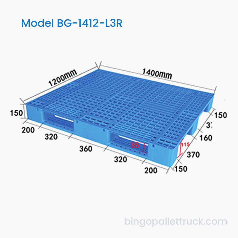 Pallet van 1400 x 1200 mm voor licht gebruik met een dynamische capaciteit van 1000 kg voor distributie