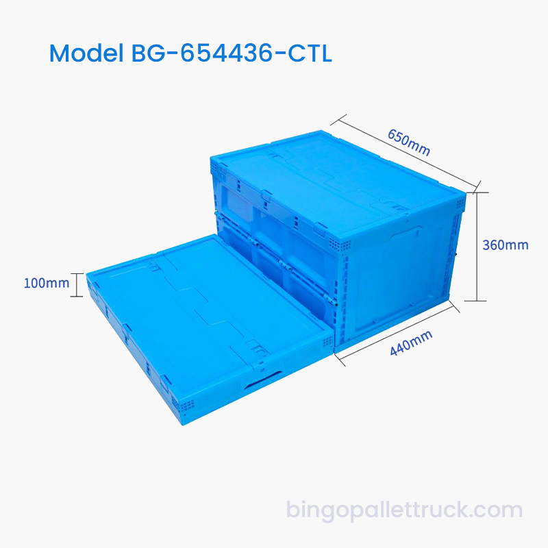 80L opvouwbare plastic draagtas met deksel voor magazijn