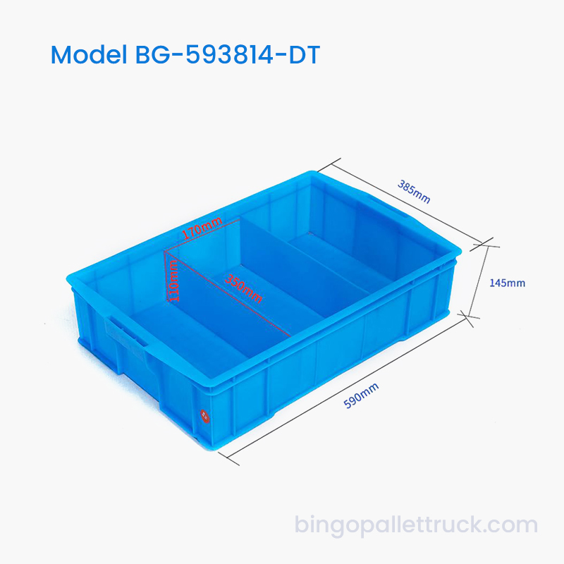 Deelbare plastic draagtas met 3 compartimenten voor opslag van industriële componenten