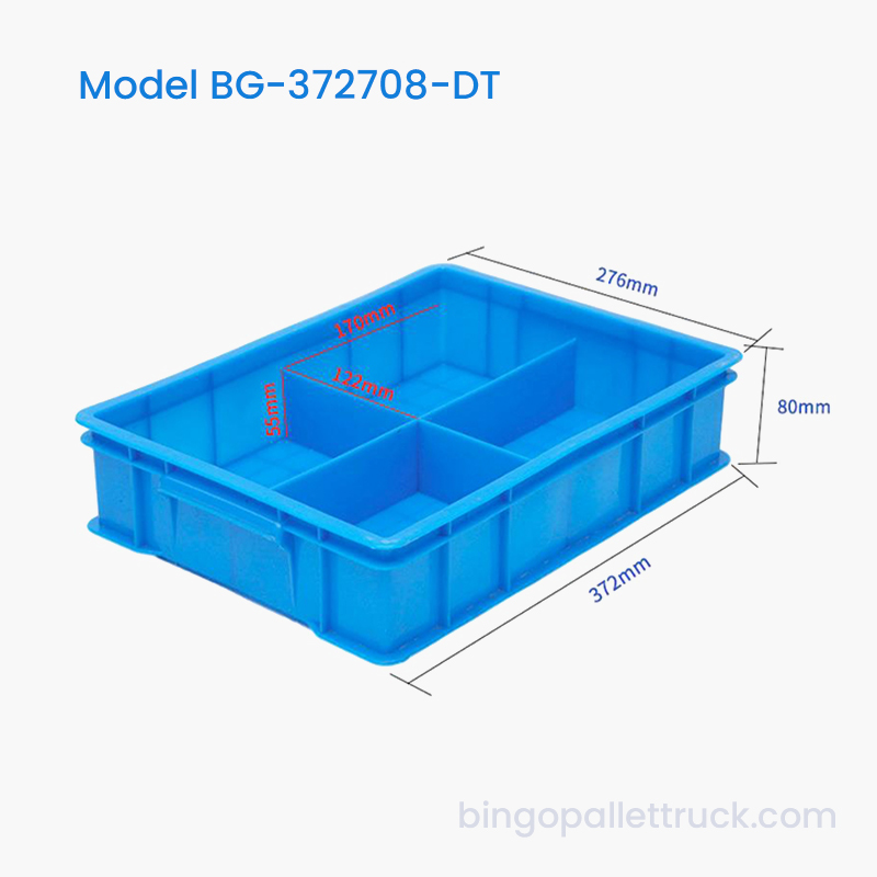 Deelbare plastic draagtas met 4 compartimenten voor kleine fabrieksonderdelen
