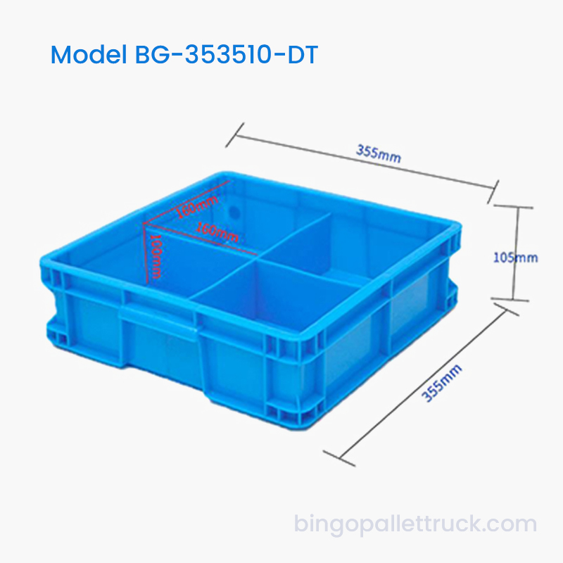 Deelbare plastic draagtas met 4 compartimenten voor kleine fabrieksonderdelen